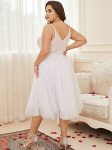 Women Plus Size Floral Lace Tea Length Mesh Cocktail Party Dresses –  DolphinBanana