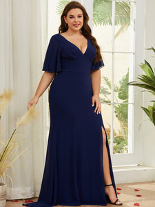Women Plus Size V-neck Short Ruffle Sleeve Long Chiffon Maxi Evening D –  DolphinBanana