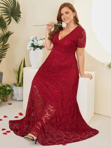 Women Plus Size Floral Lace V-neck Short Sleeve Long Maxi Dresses DolphinBanana Women Plus Size Floral Lace V-neck Short Sleeve Long Maxi Dresses DolphinBanana