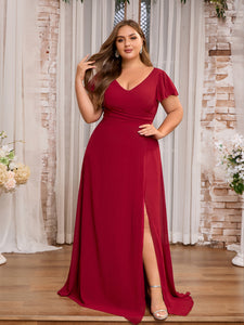 Women Plus Size V-neck Chiffon Split Thigh Ruffle Sleeve Bridesmaid Dr DolphinBanana Women Plus Size V-neck Chiffon Split Thigh Ruffle Sleeve Bridesmaid Dr DolphinBanana
