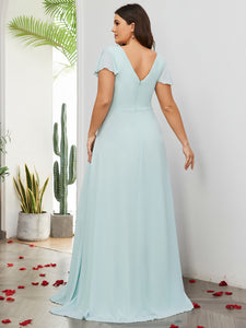 ruffle sleeve bridesmaid dress Women Plus Size V-neck Chiffon Split Thigh Ruffle Sleeve Bridesmaid Dr –  DolphinBanana