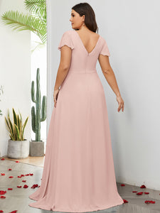 Women Plus Size V-neck Chiffon Split Thigh Ruffle Sleeve Bridesmaid Dr –  DolphinBanana