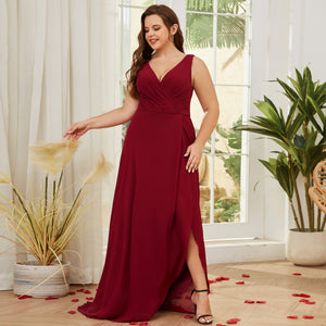 Women Plus Size V-neck Chiffon Split High Low Bridesmaid Dresses DolphinBanana Women Plus Size V-neck Chiffon Split High Low Bridesmaid Dresses DolphinBanana