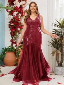 Women Plus Size Elegant Sequins V-neck Formal Maxi Mermaid Evening Dre –  DolphinBanana