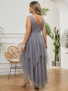 Women Plus Size V-neck Hi-Lo Floral Lace Mesh Bridesmaid Dresses for Party Engagnement Bridal Shower DolphinBanana Women Plus Size V-neck Hi-Lo Floral Lace Mesh Bridesmaid Dresses for Party Engagnement Bridal Shower DolphinBanana