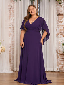 plus size dark purple bridesmaid dresses Women Elegant V-neck Ruffle Mother of Bri – DolphinBanana Wedding dress