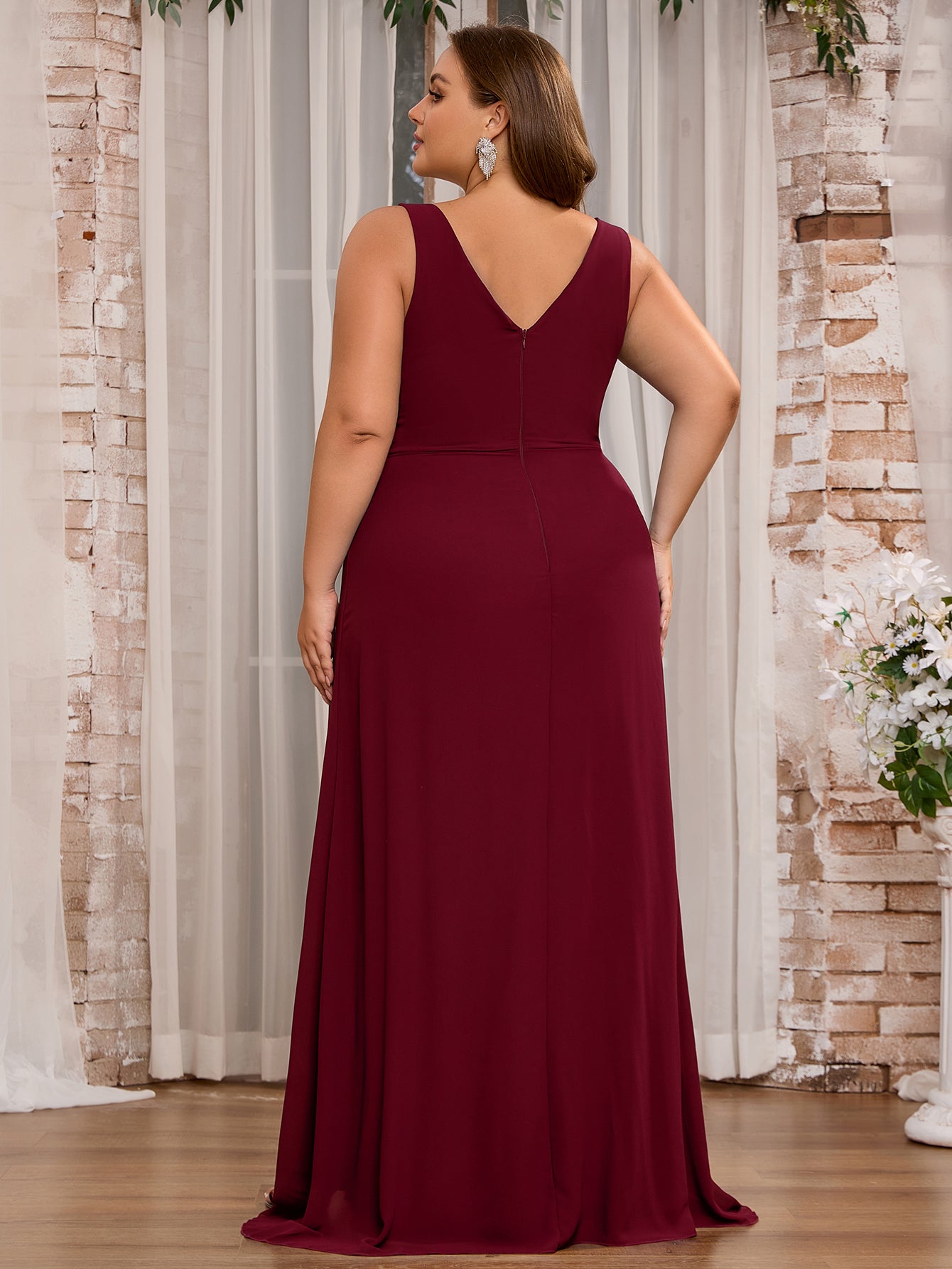 Women Plus Size Elegant V-neck Split Aline Ham Chiffon Bridesmaid Dres –  DolphinBanana