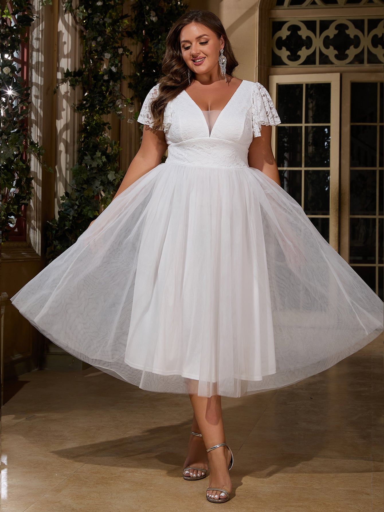 Women Plus Size Ruffle Sleeve V-neck Cocktail Party Dresses for Bridal DolphinBanana Women Plus Size Ruffle Sleeve V-neck Cocktail Party Dresses for Bridal DolphinBanana