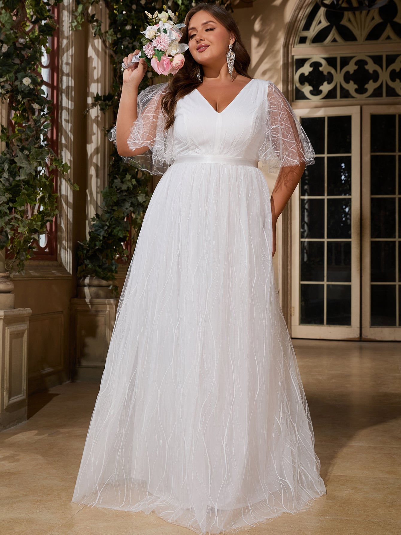Women Plus Size V-neck Elegant Wedding Party Dresses for Bridal Shower – DolphinBanana