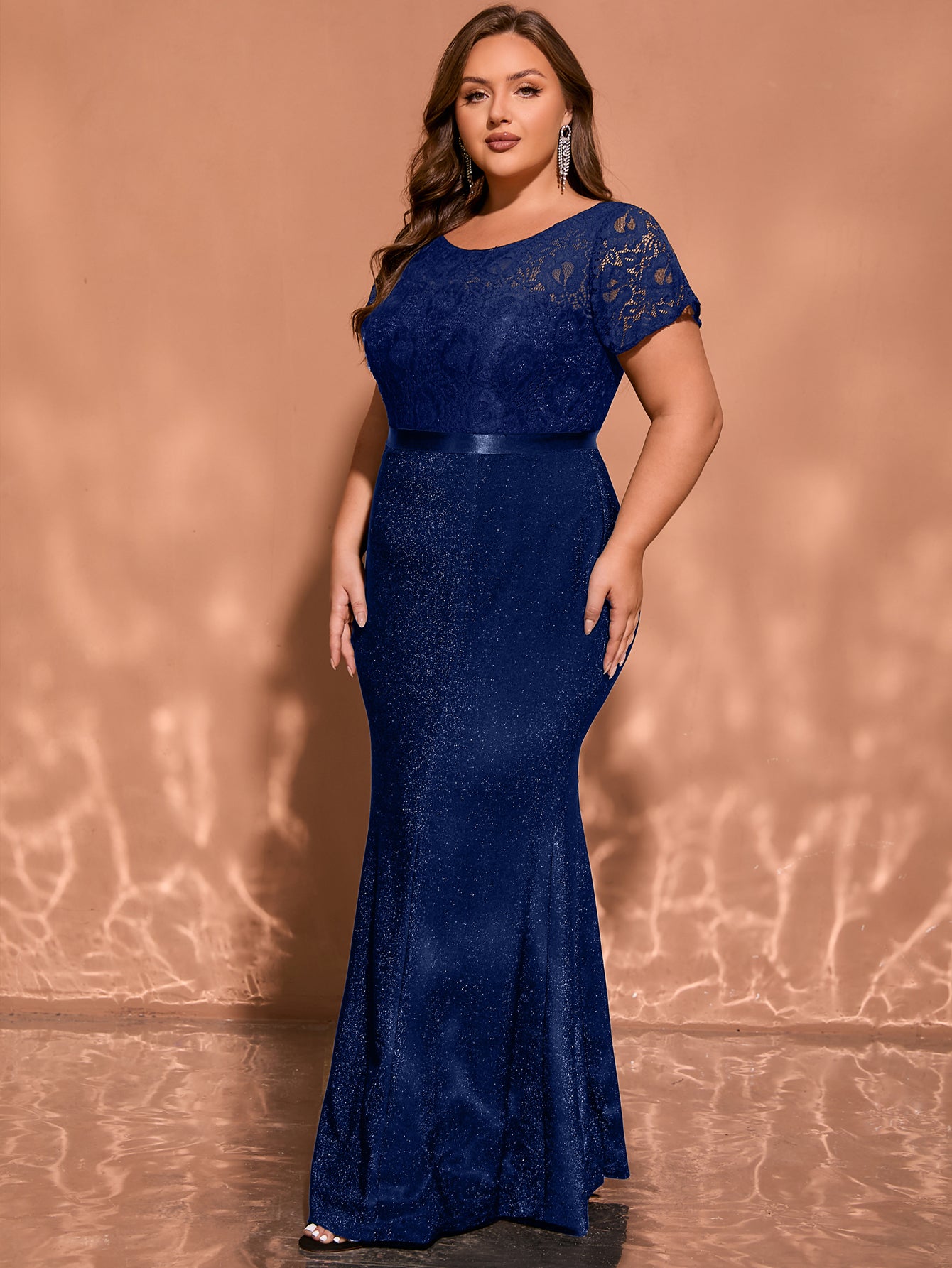 plus size mermaid cocktail dress Ever-Pretty Maxi Tulle Sequin Prom Dress with Sleeves