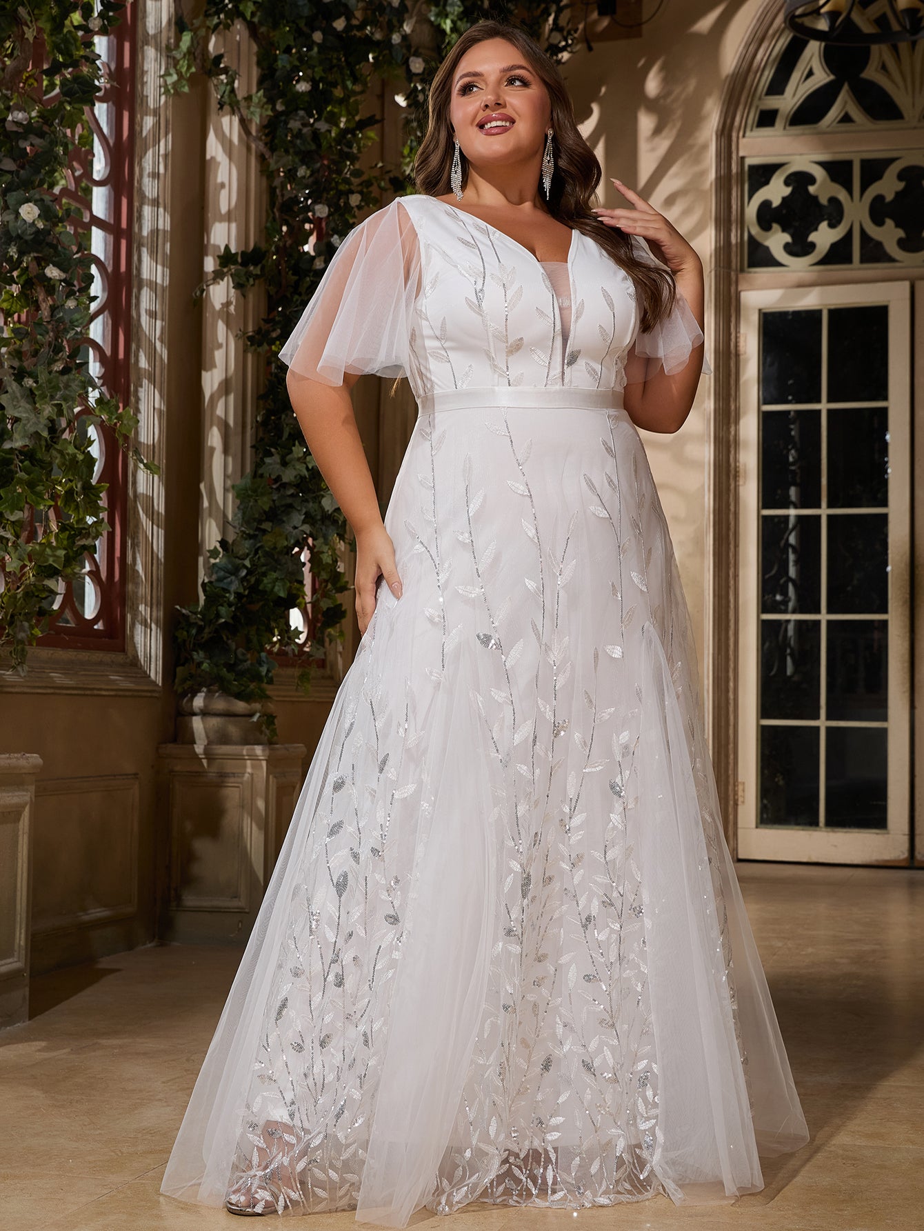 Women Plus Size Elegant Sequins Wedding Dresses for Bridal Shower Rece – DolphinBanana