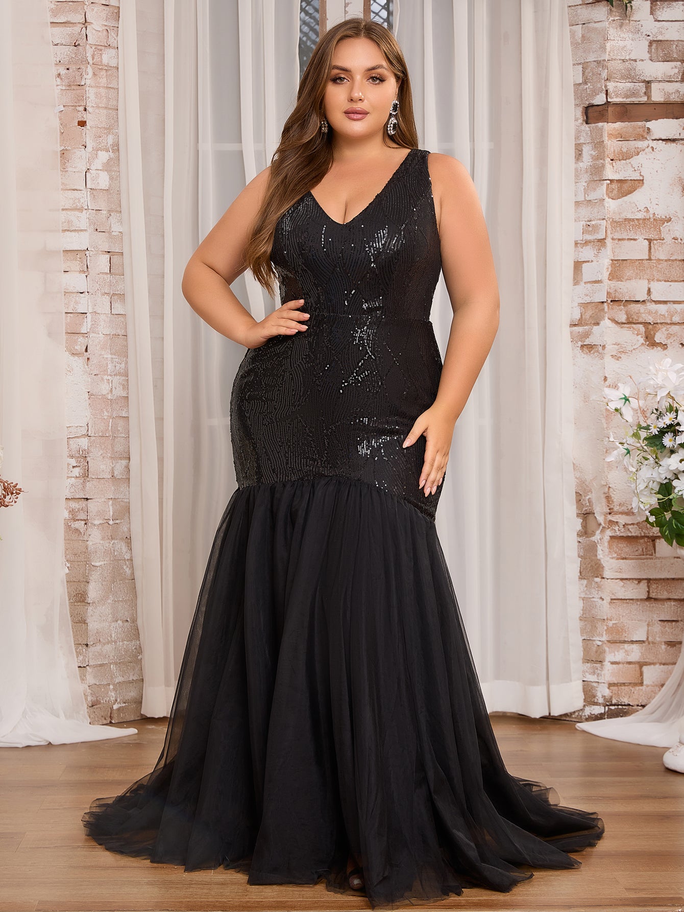 maxi plus size party dresses Women Elegant Sequins V-neck Formal Mermaid Evening Dre – DolphinBanana Mens Shirts Long Sleeve Flared Tulle Skirt light yellow strapless satin chiffon maxi dress Size:(UK 16) (US 12) (EU 44) (XL)