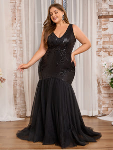 Women Plus Size Elegant Sequins V-neck Formal Maxi Mermaid Evening Dre DolphinBanana Women Plus Size Elegant Sequins V-neck Formal Maxi Mermaid Evening Dre DolphinBanana