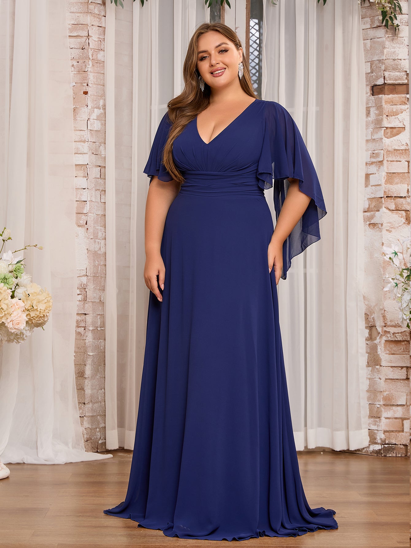 bridal party dresses mom Women Plus Size Elegant V-neck Ruffle Bridesmaid Dresses Mother of Bri –  DolphinBanana