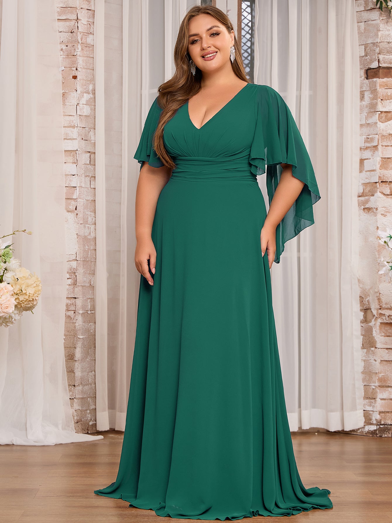 plus size bridesmaid dresses las vegas Women Elegant V-neck Ruffle Mother of Bri – DolphinBanana US Size:3XL - US14 up back Black Celtic dress Reformation | Dresses |