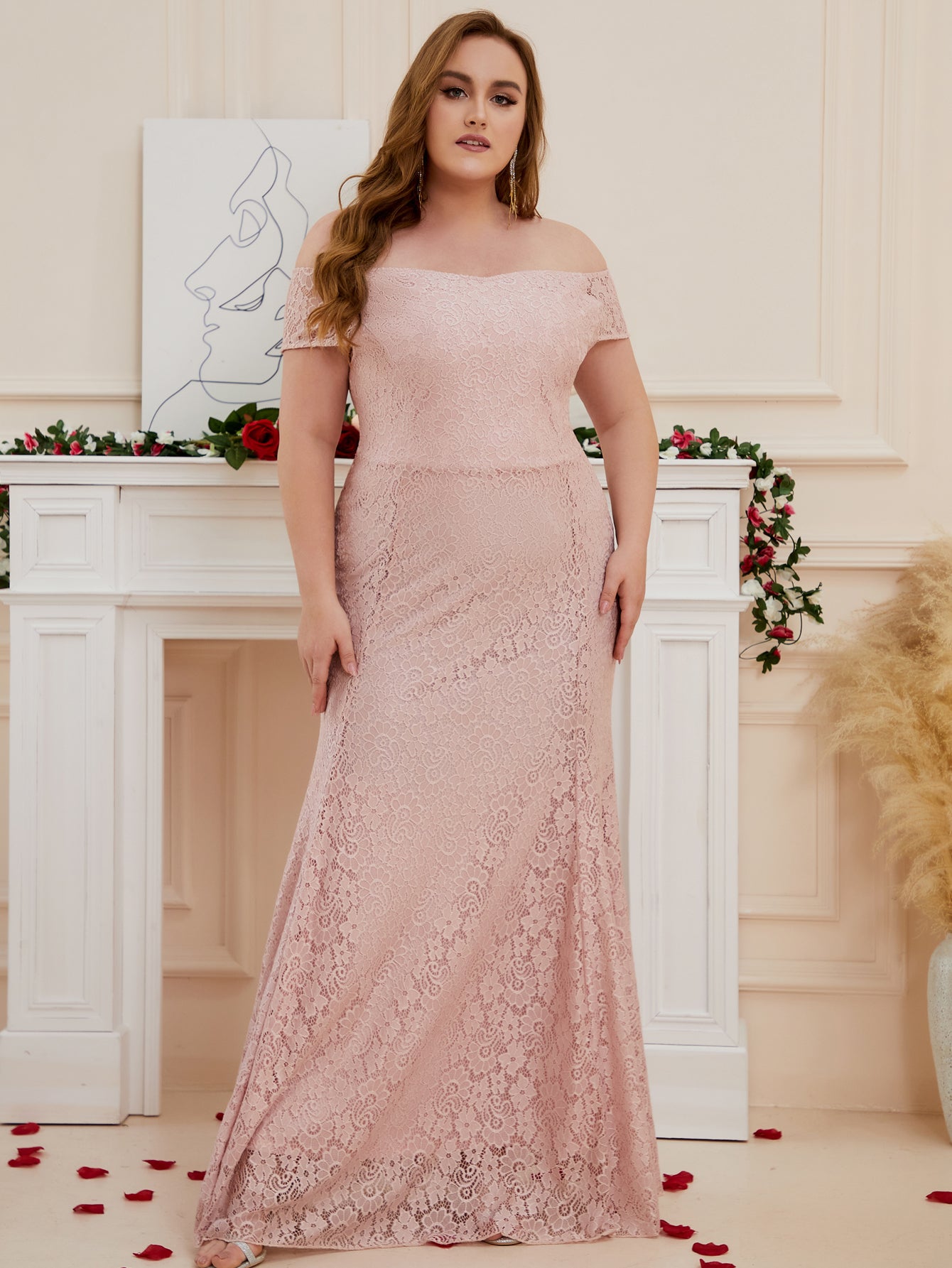 strapless open back dress Women Plus Size Floral Lace Off the Shoulder Maxi Evening Dresses Floo –  DolphinBanana