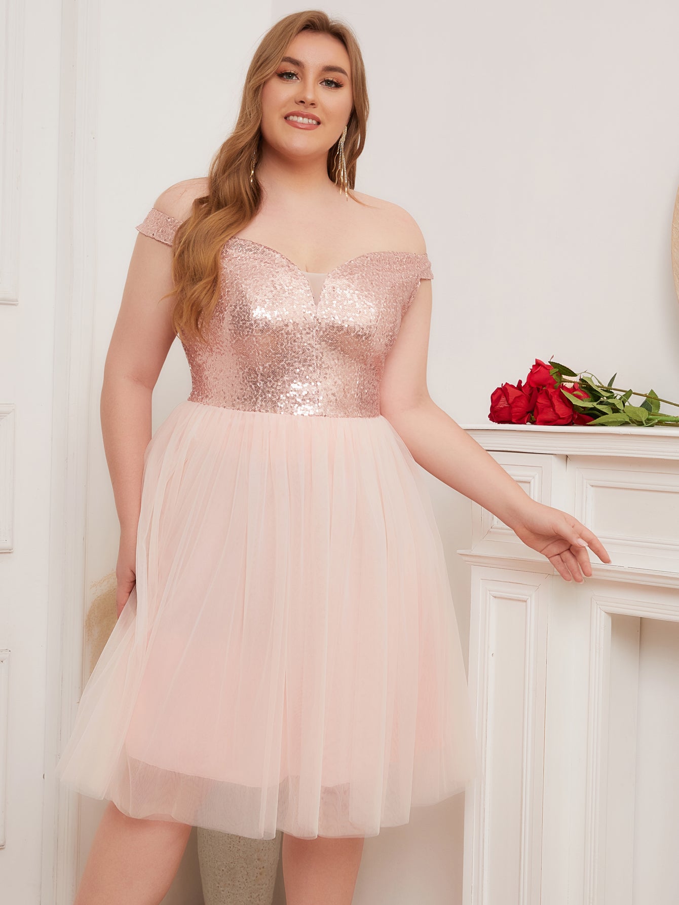 Women Plus Size Off the Shoulder Gold Sequins & Tulle Cocktail Party D DolphinBanana Women Plus Size Off the Shoulder Gold Sequins & Tulle Cocktail Party D DolphinBanana