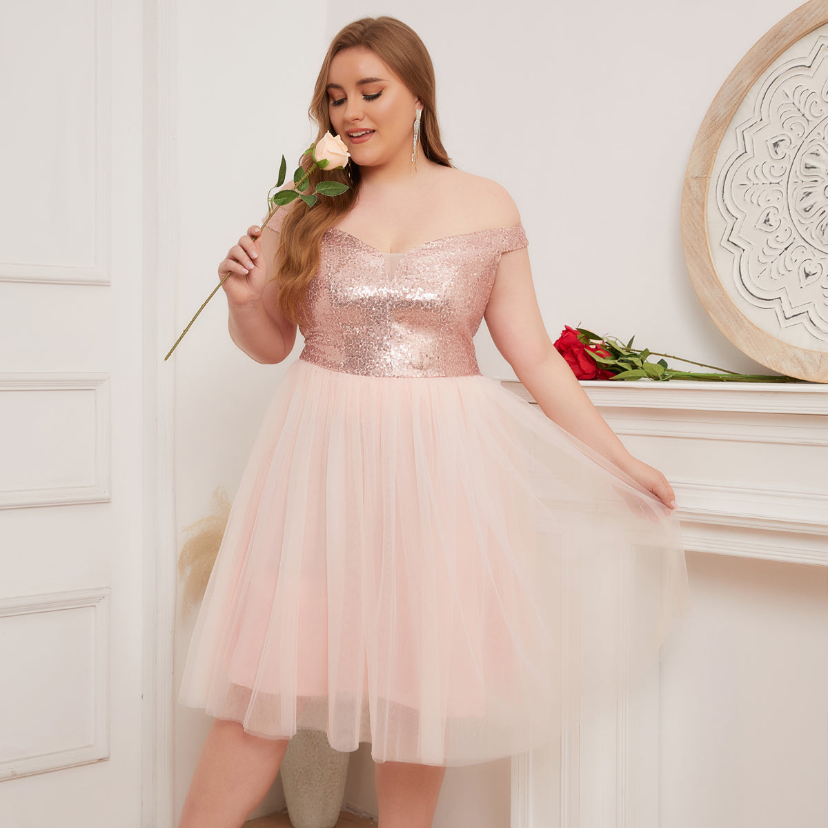 Women Plus Size Off the Shoulder Gold Sequins & Tulle Cocktail Party D DolphinBanana Women Plus Size Off the Shoulder Gold Sequins & Tulle Cocktail Party D DolphinBanana